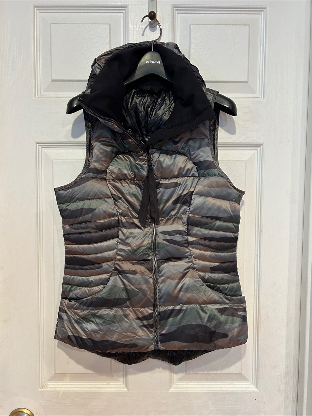 lululemon athletica Quilted Hooded Puffer Vest in Gray Camo
